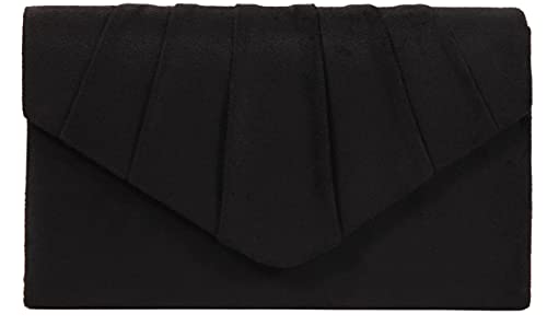 Black Faux Suede Clutch Purse with Detachable Chain