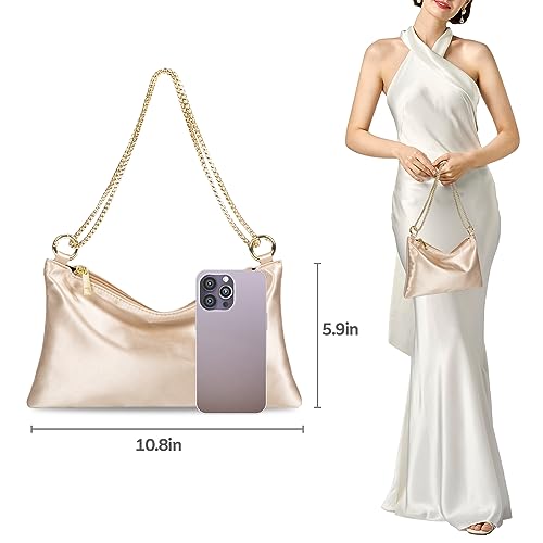 Champagne Satin Evening Clutch Purse for Women