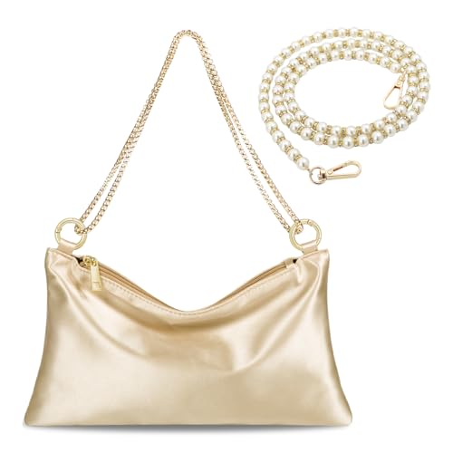 Prpeko Women's Champagne Satin Clutch for Formal Events