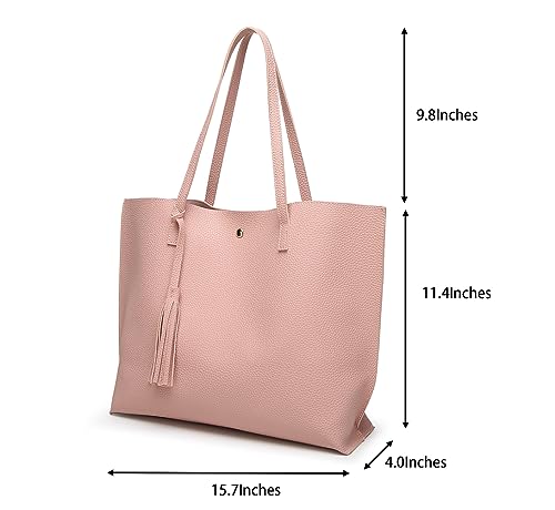 Dreubea Women's Large Pink Tote Bag with Tassel