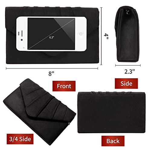 Black Faux Suede Clutch Purse with Detachable Chain