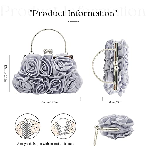 Floral Satin Mini Clutch Bag with Detachable Strap
