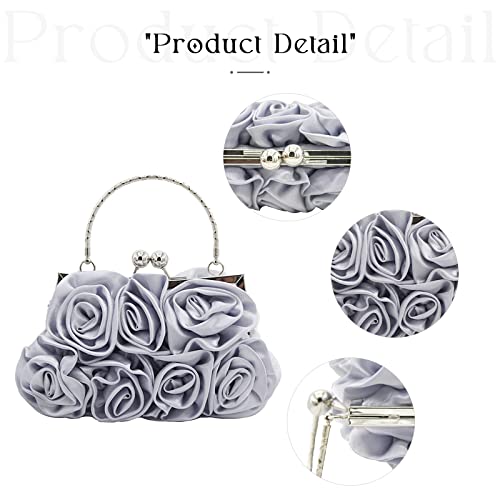 Floral Satin Mini Clutch Bag with Detachable Strap