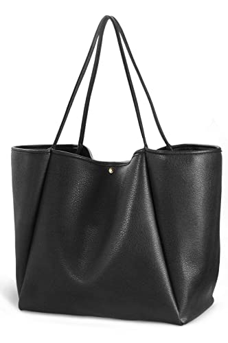Oversize Vegan Leather Weekender Tote Handbag in Black