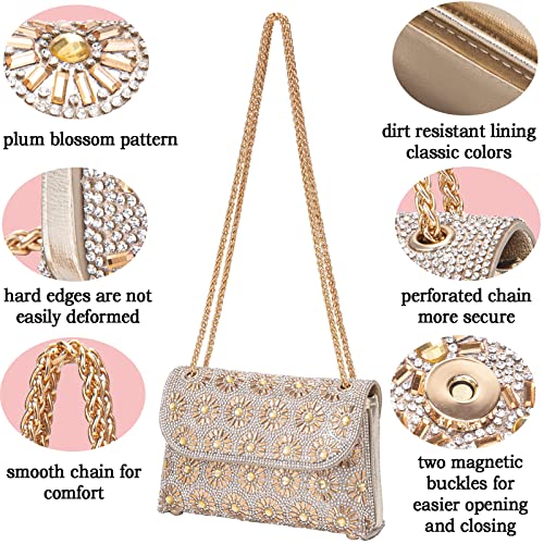 Champagne Rhinestone Evening Clutch Purse with Chain