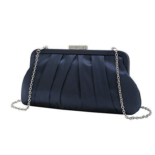 Navy Satin Clutch Bag with Diamante Embellishment