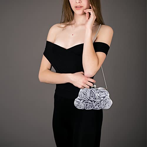 Floral Satin Mini Clutch Bag with Detachable Strap