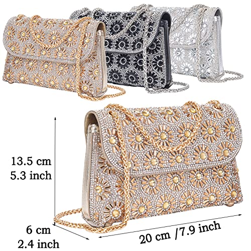 Champagne Rhinestone Evening Clutch Purse with Chain