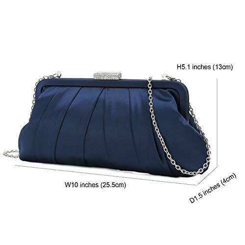 Navy Satin Clutch Bag with Diamante Embellishment