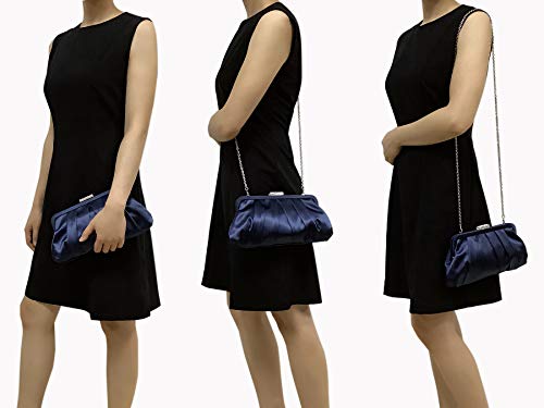 Navy Satin Clutch Bag with Diamante Embellishment