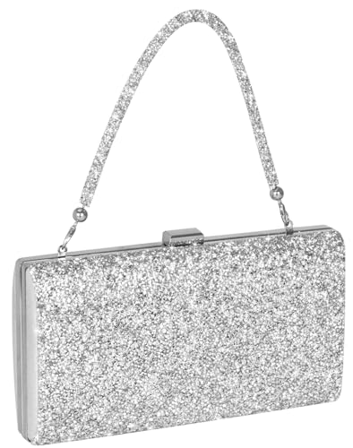 Covelin Rhinestone Evening Clutch Bag Silver Diamond Chain