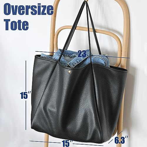 Oversize Vegan Leather Weekender Tote Handbag in Black