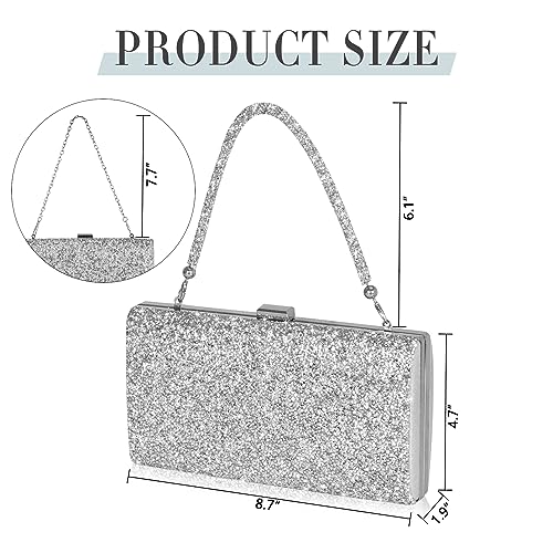 Covelin Rhinestone Evening Clutch Bag Silver Diamond Chain