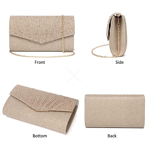 DETARA Glitter Sequins Clutch Purse for Women, Champagne
