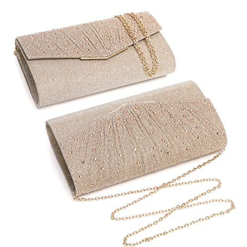 DETARA Glitter Sequins Clutch Purse for Women, Champagne