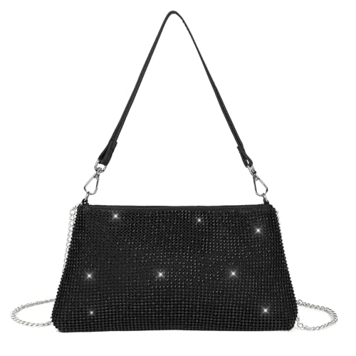 Valleycomfy Black Rhinestone Evening Clutch for Women