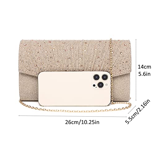 DETARA Glitter Sequins Clutch Purse for Women, Champagne