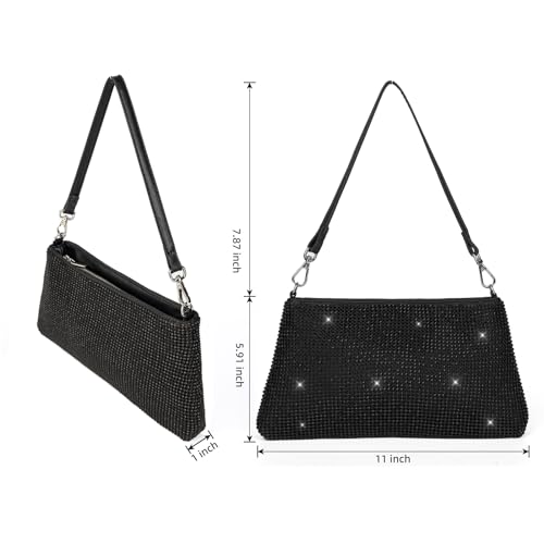 Valleycomfy Black Rhinestone Evening Clutch for Women