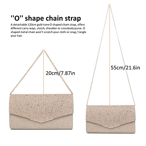 DETARA Glitter Sequins Clutch Purse for Women, Champagne