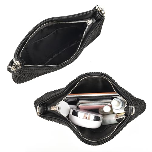 Valleycomfy Black Rhinestone Evening Clutch for Women