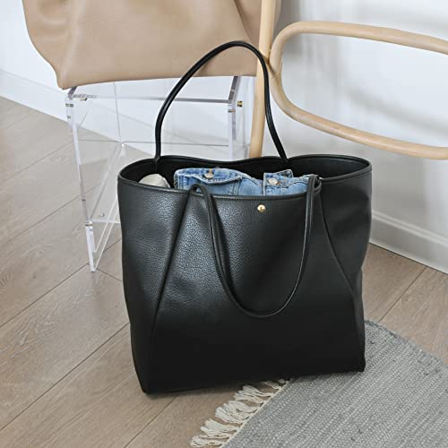 Oversize Vegan Leather Weekender Tote Handbag in Black
