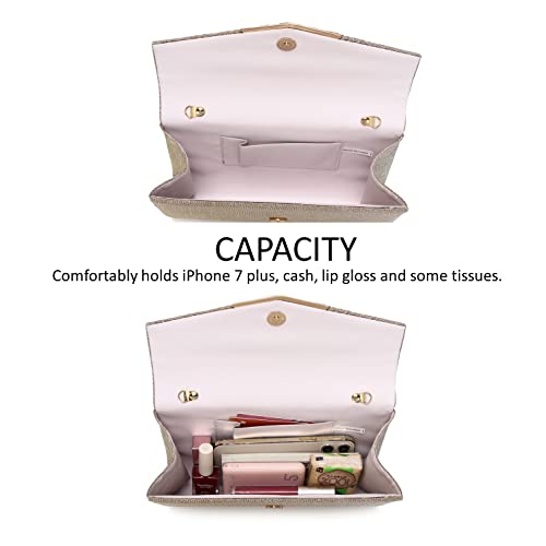 DETARA Glitter Sequins Clutch Purse for Women, Champagne