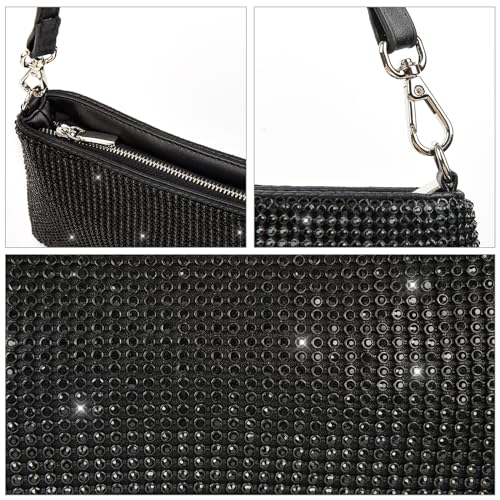 Valleycomfy Black Rhinestone Evening Clutch for Women