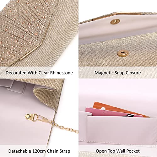 DETARA Glitter Sequins Clutch Purse for Women, Champagne