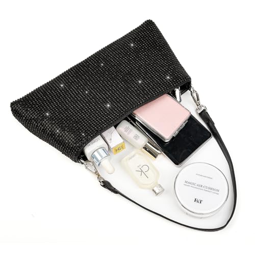 Valleycomfy Black Rhinestone Evening Clutch for Women