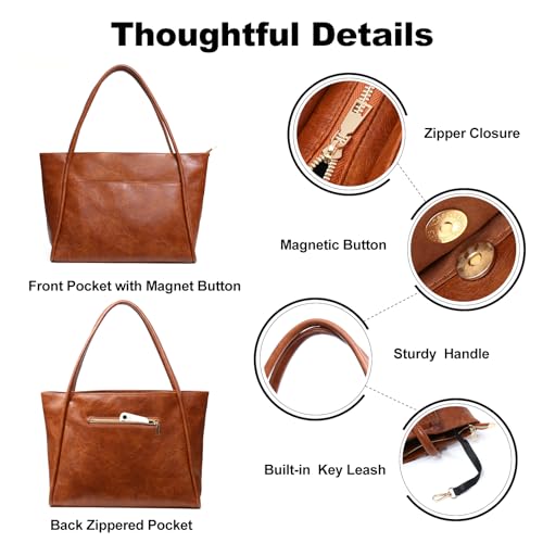 Vegan Leather Large Zipper Tote Bag for Women