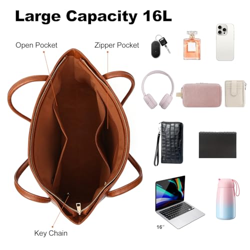 Vegan Leather Large Zipper Tote Bag for Women