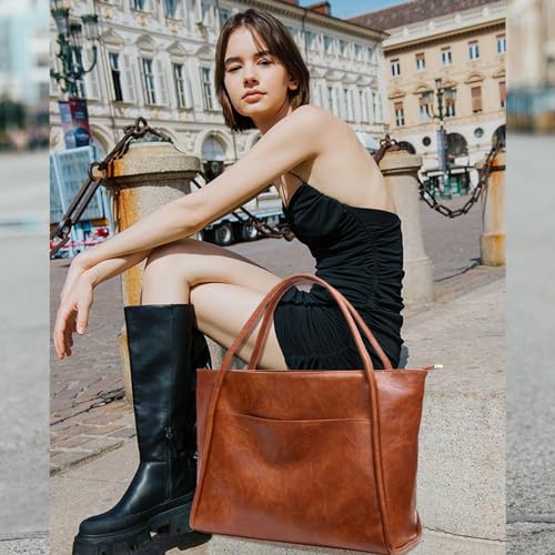 Vegan Leather Large Zipper Tote Bag for Women