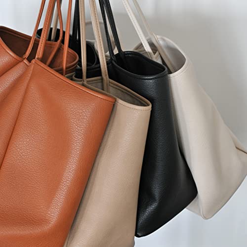 Oversize Vegan Leather Weekender Tote Handbag in Black