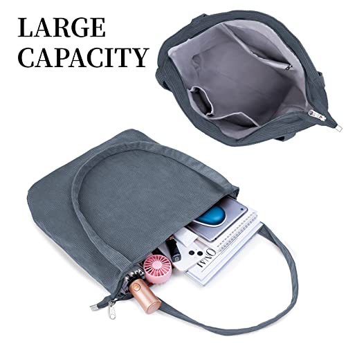 Iioscre Corduroy Tote Bag with Zipper, Large Capacity