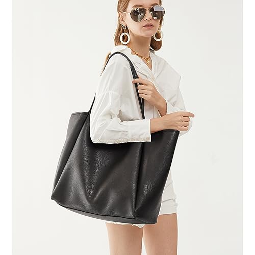Oversize Vegan Leather Weekender Tote Handbag in Black