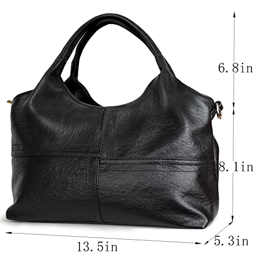 Black Leather Tote Bag with Top Handle Satchel