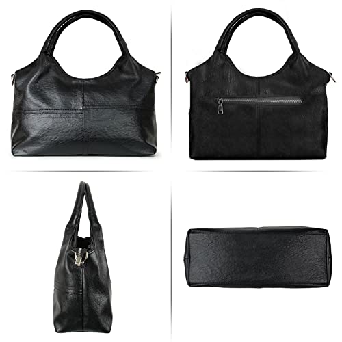 Black Leather Tote Bag with Top Handle Satchel