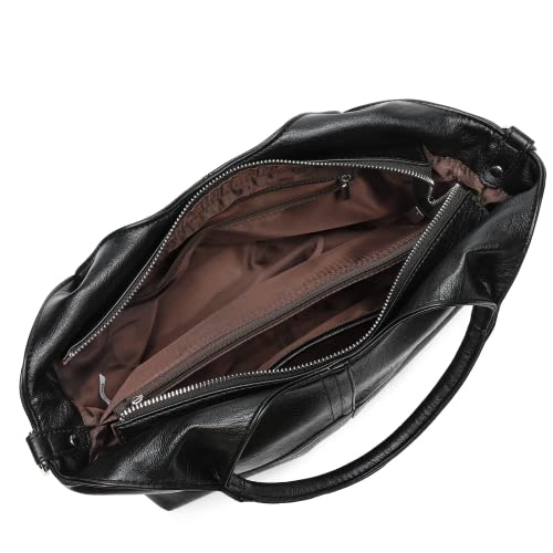 Black Leather Tote Bag with Top Handle Satchel