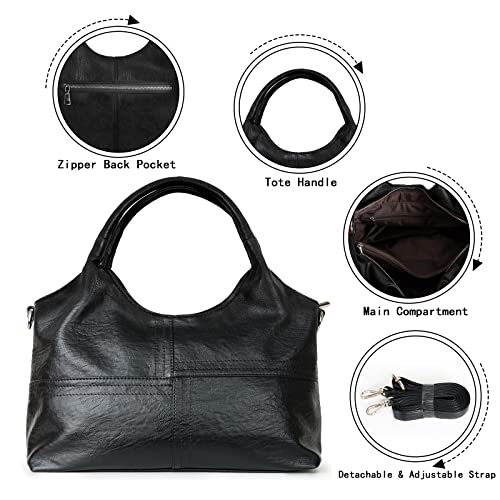 Black Leather Tote Bag with Top Handle Satchel
