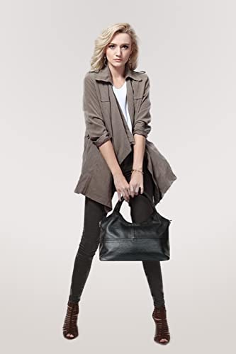 Black Leather Tote Bag with Top Handle Satchel