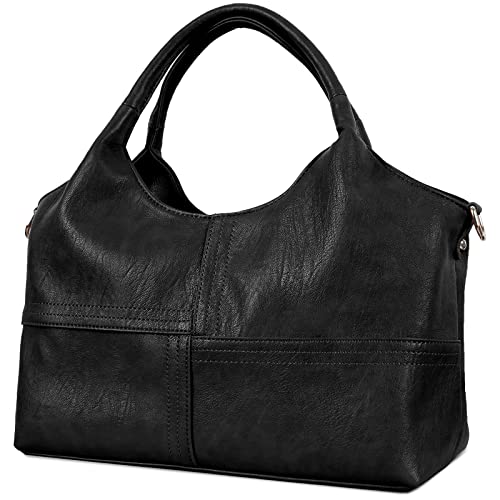 Black Leather Tote Bag with Top Handle Satchel