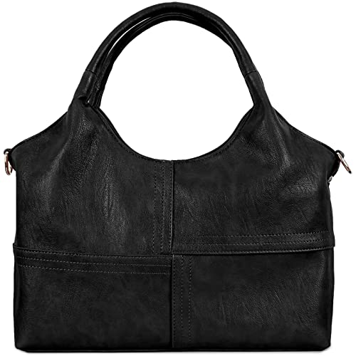 Black Leather Tote Bag with Top Handle Satchel