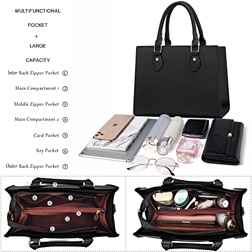 CHICAROUSAL Black PU Leather Crossbody Tote Satchel for Women