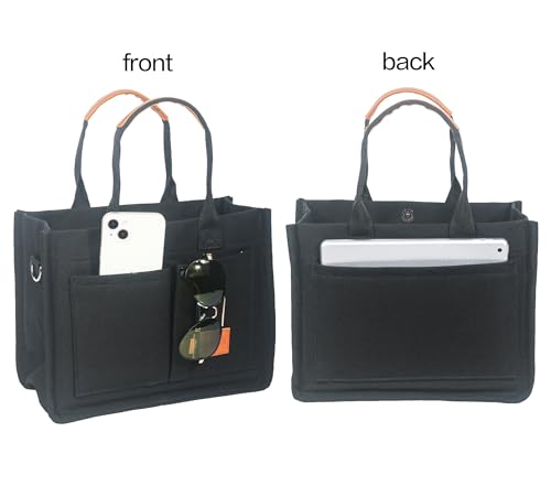 ZHMO Black Canvas Tote Bag with Crossbody Pockets