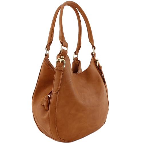 Tan Faux Leather Medium Hobo Bag with 3 Compartments