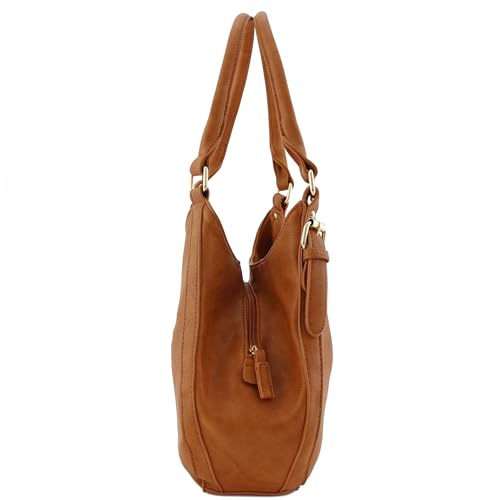 Tan Faux Leather Medium Hobo Bag with 3 Compartments