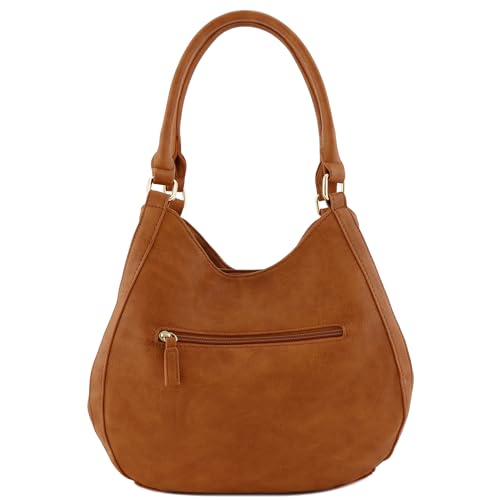 Tan Faux Leather Medium Hobo Bag with 3 Compartments