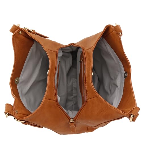 Tan Faux Leather Medium Hobo Bag with 3 Compartments