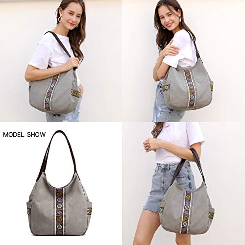Worldlyda Women Canvas Shoulder Bag with Embroidery