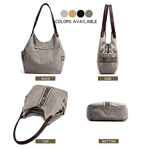 Worldlyda Women Canvas Shoulder Bag with Embroidery